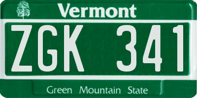 VT license plate ZGK341