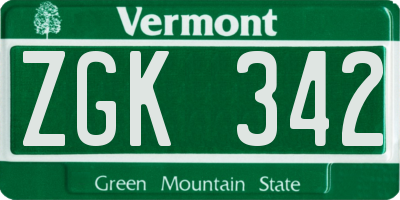 VT license plate ZGK342