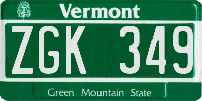 VT license plate ZGK349