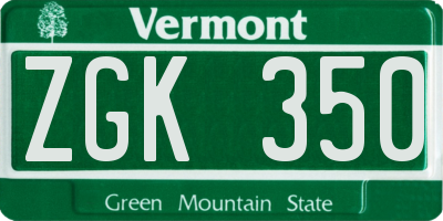 VT license plate ZGK350