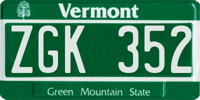 VT license plate ZGK352