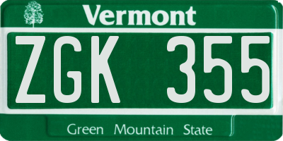 VT license plate ZGK355