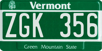 VT license plate ZGK356