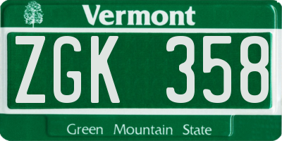 VT license plate ZGK358