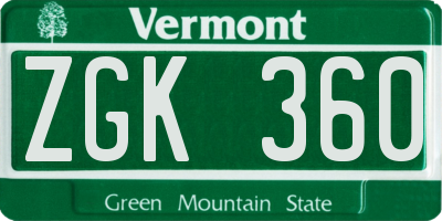 VT license plate ZGK360