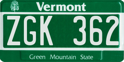 VT license plate ZGK362