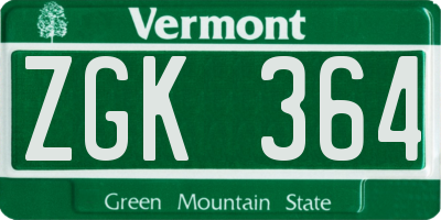 VT license plate ZGK364