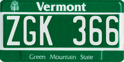 VT license plate ZGK366