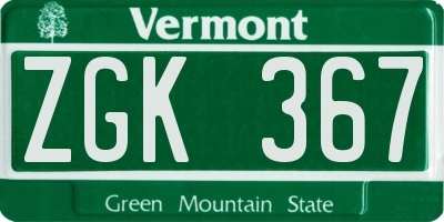 VT license plate ZGK367