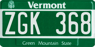 VT license plate ZGK368