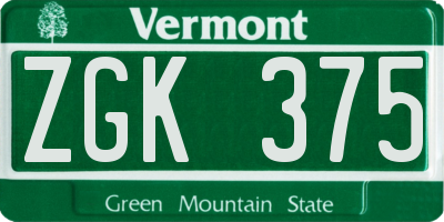 VT license plate ZGK375
