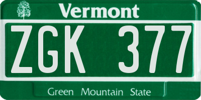 VT license plate ZGK377