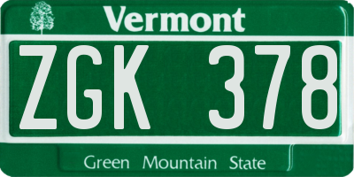 VT license plate ZGK378