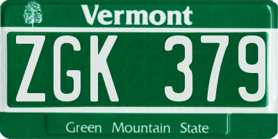 VT license plate ZGK379
