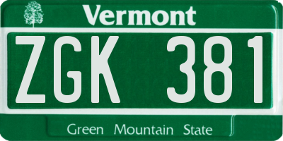 VT license plate ZGK381
