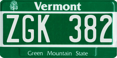 VT license plate ZGK382