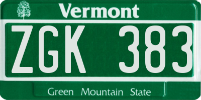 VT license plate ZGK383