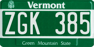 VT license plate ZGK385