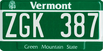 VT license plate ZGK387