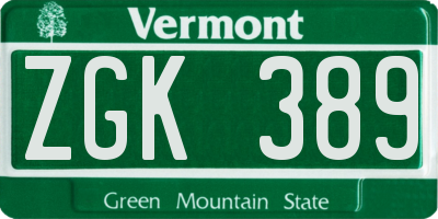 VT license plate ZGK389