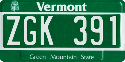 VT license plate ZGK391