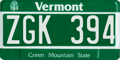 VT license plate ZGK394