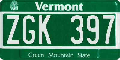 VT license plate ZGK397