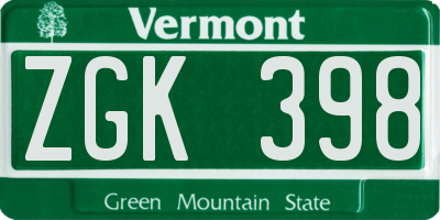 VT license plate ZGK398