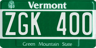 VT license plate ZGK400