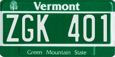 VT license plate ZGK401