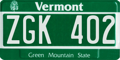 VT license plate ZGK402