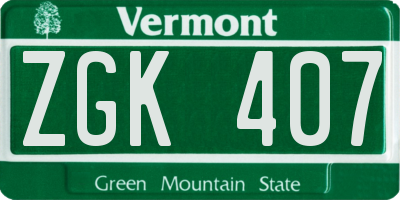 VT license plate ZGK407