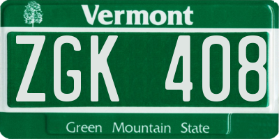 VT license plate ZGK408