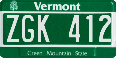 VT license plate ZGK412