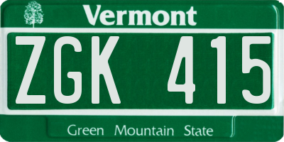 VT license plate ZGK415