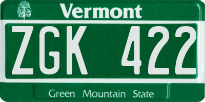 VT license plate ZGK422