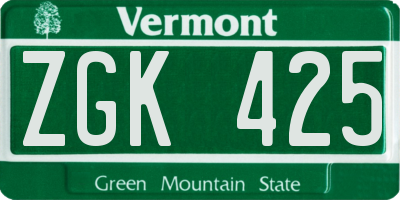 VT license plate ZGK425