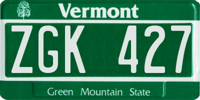 VT license plate ZGK427