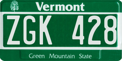 VT license plate ZGK428