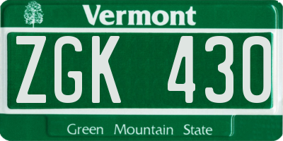 VT license plate ZGK430