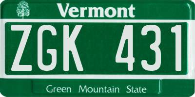 VT license plate ZGK431