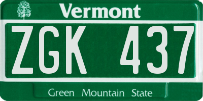 VT license plate ZGK437