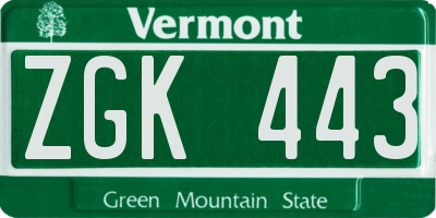 VT license plate ZGK443