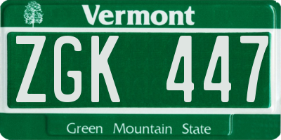 VT license plate ZGK447