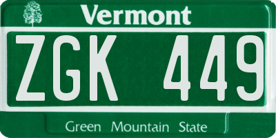 VT license plate ZGK449