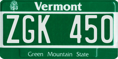 VT license plate ZGK450