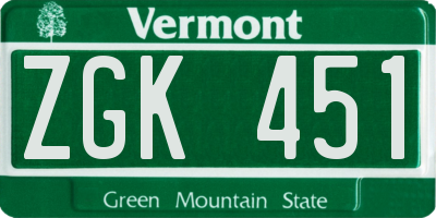VT license plate ZGK451