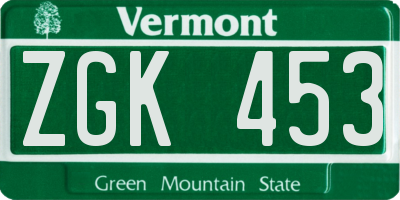 VT license plate ZGK453