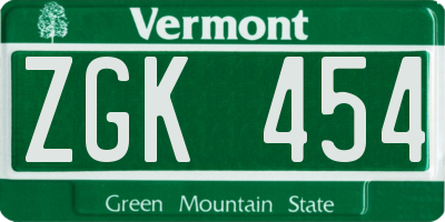 VT license plate ZGK454