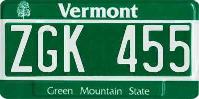 VT license plate ZGK455